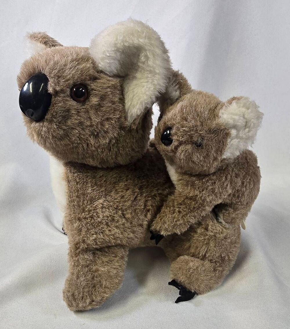 Vintage Koala Bear Plush with Baby Joey on Back Stuffed Animal Fluffy